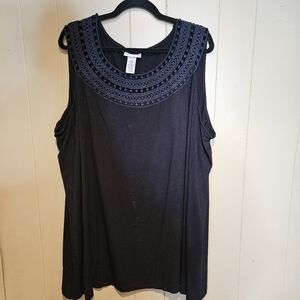 Catherine's Tank Top with Lace Detail, Black,  Plus-Size 3X, Summer, Travel